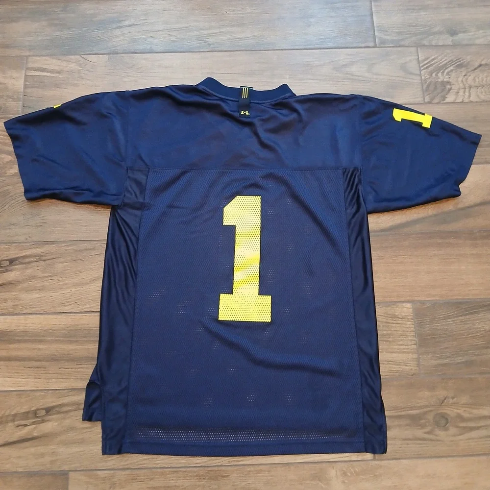 Michigan Wolverines Football Jersey Mens Medium Navy Blue #1 Adidas Mesh